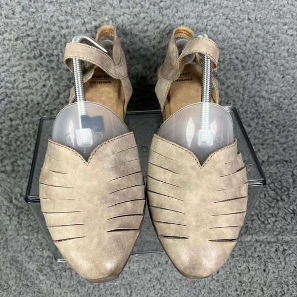 Earth Origins Shoes Palomos Peyton Cork Wedge Size 9.5M Leather Flats Taupe - Picture 3 of 10